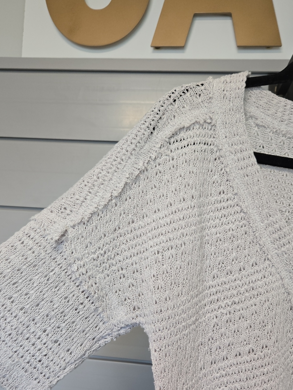 New In Light Gray Open-Knit V-Neck Short Sleeve Top - Picture 7 of 11